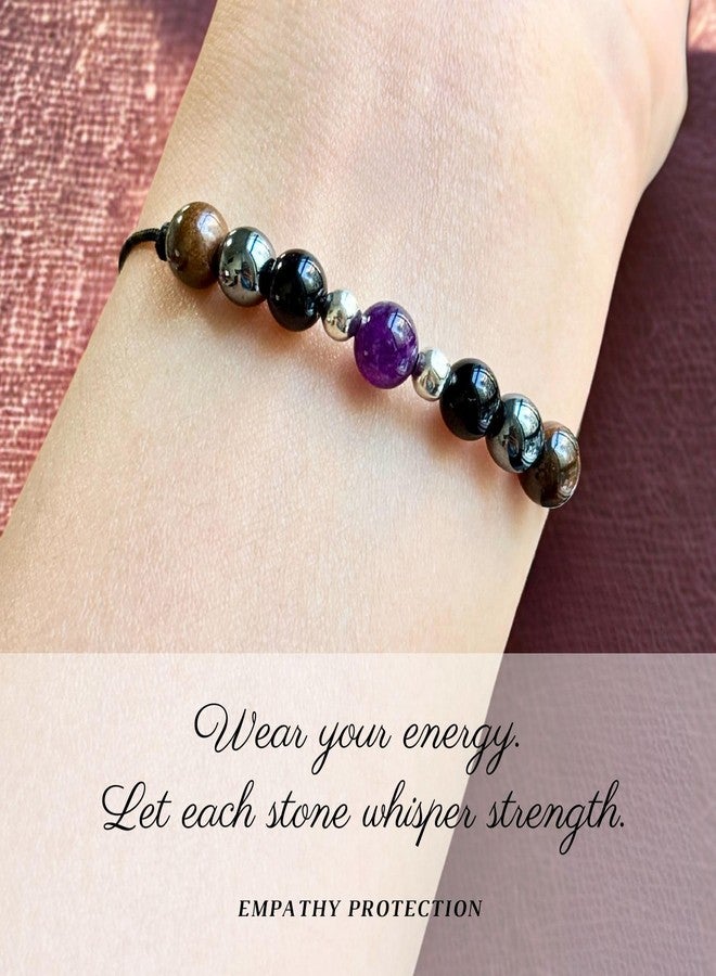 TLOEP Empathy Protection Crystal Bracelet - Natural Healing Stones for Anxiety Relief & Emotional Support - Amethyst Hematite Tiger Eye Obsidian Beaded Jewelry for Women Men - Image 3